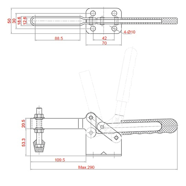 Vendita online Bloccaggio orizzontale base piatta braccio regolabile 410 Kg.